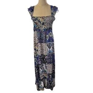 "PIMKIE"‎ Tank Top Ruched Maxi Color Block Sheer Dress SZ 14 Boho Artsy Whimsy